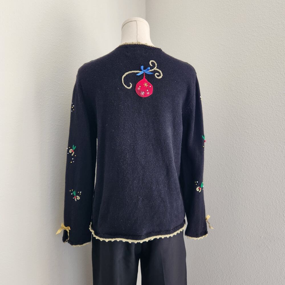 Vintage Studio Joy Black Holiday Christmas Knit Cardigan Sweater Ornaments S - Picture 9 of 10